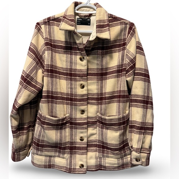 Frank & Oak Plaid Jacket in Cream and Mauve - Picture 3 of 8